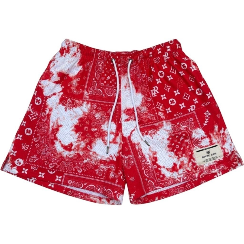 Ryoko Rain Mesh Swim Trunk Mens AXXXL Red Excellent Bandana Paisley Bleach Print